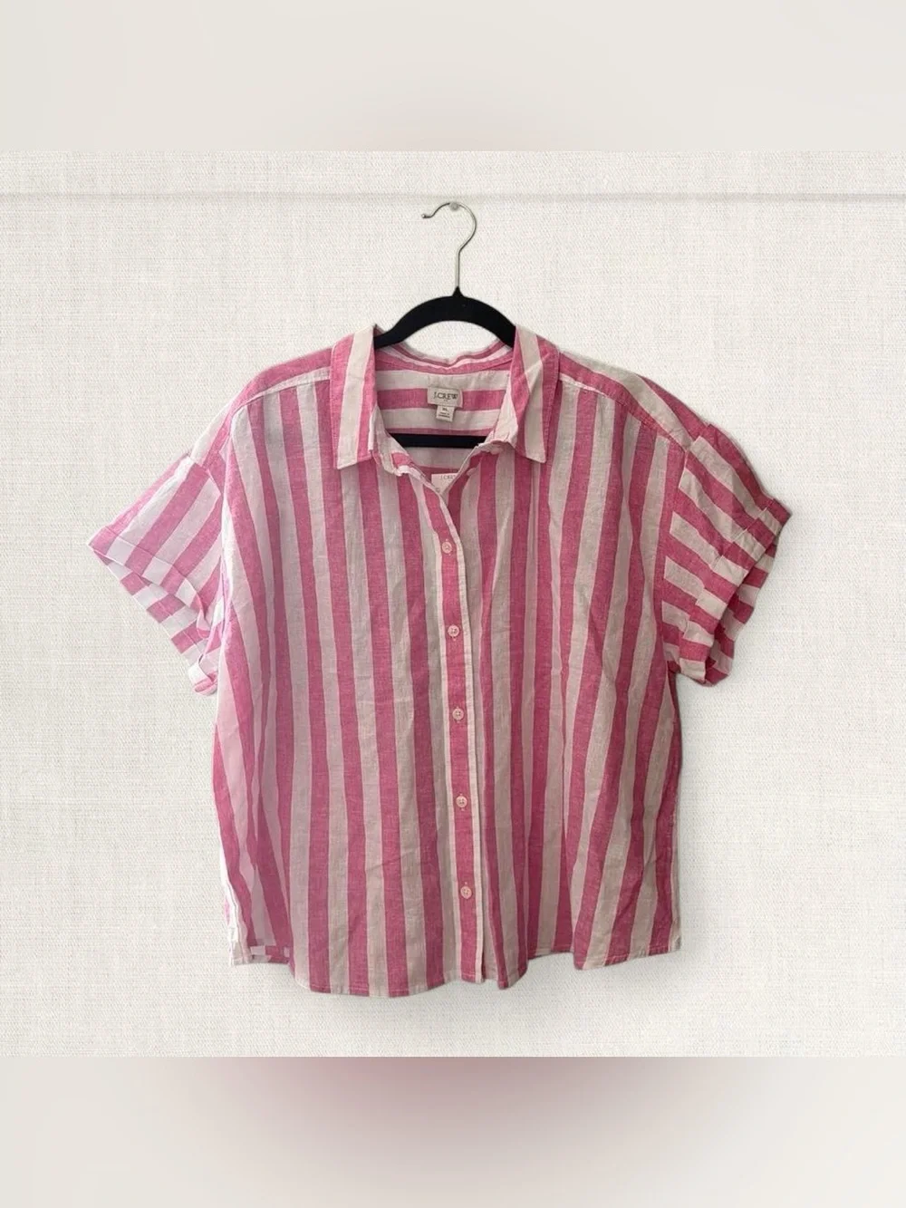 J. Crew Pink and White Striped Collared Shirt